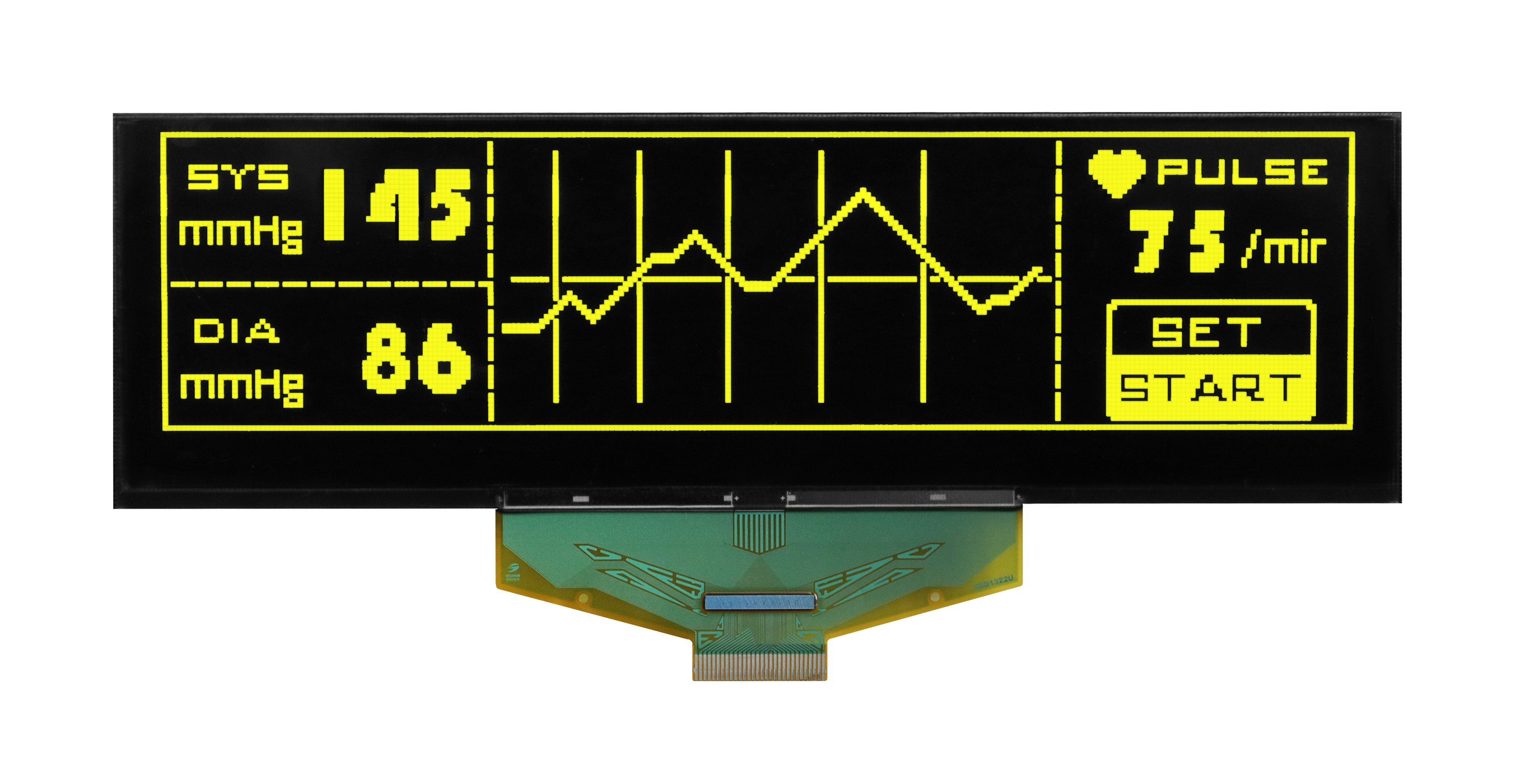 Midas 5.5in Yellow Passive matrix OLED Display 256 X 64pixels COT Parallel, SPI Interface