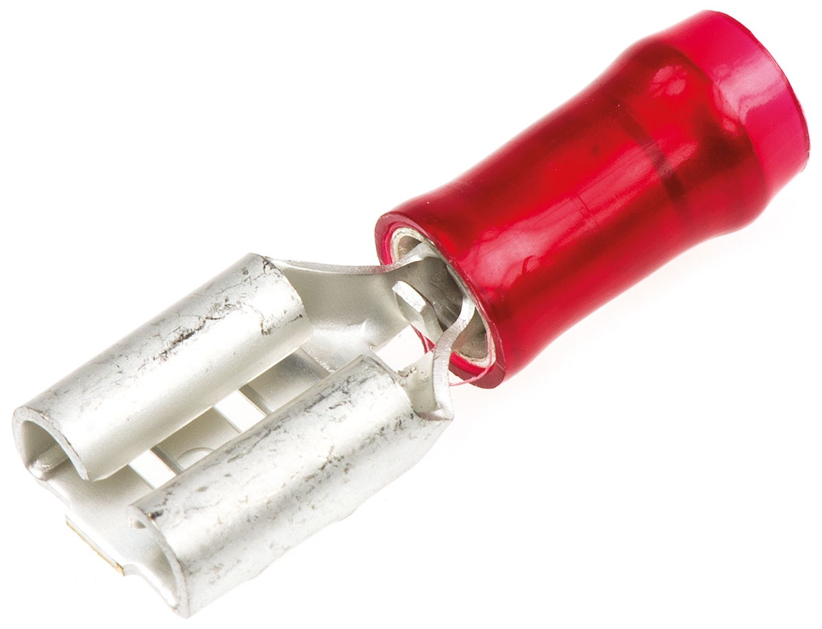 TE Connectivity PIDG FASTON .250 Red Insulated Female Spade Connector, Receptacle, 6.35 x 0.81mm Tab Size, 0.3mm² to