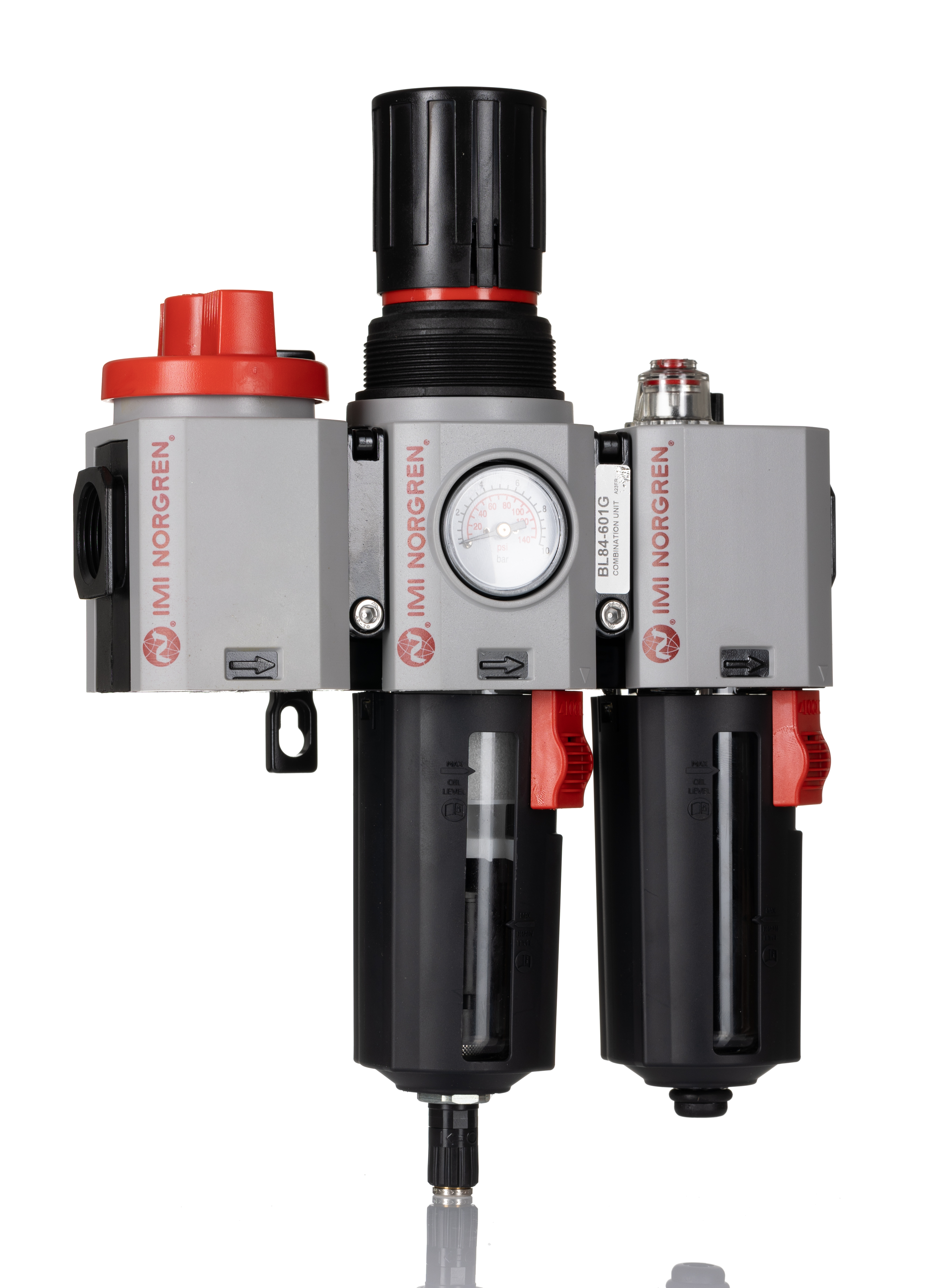 Norgren G 3/4 Filter Regulator Lubricator, Automatic Drain, 40μm Filtration Size Integrated Pressure Gauge