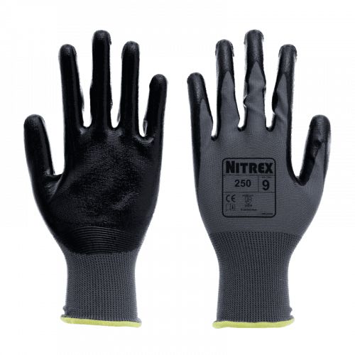Unigloves 250 Black, Grey Polyester Work Gloves, Size 11, Nitrile Coating