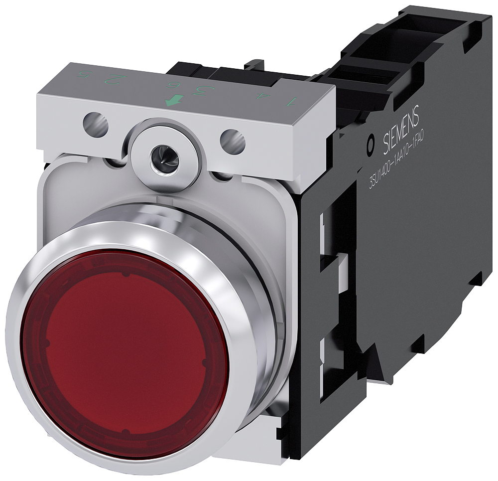 Siemens SIRIUS ACT 3SU11 Series Illuminated Push Button Complete Unit, 22mm Cutout, SPST, IP66, IP67, IP69(IP69K)