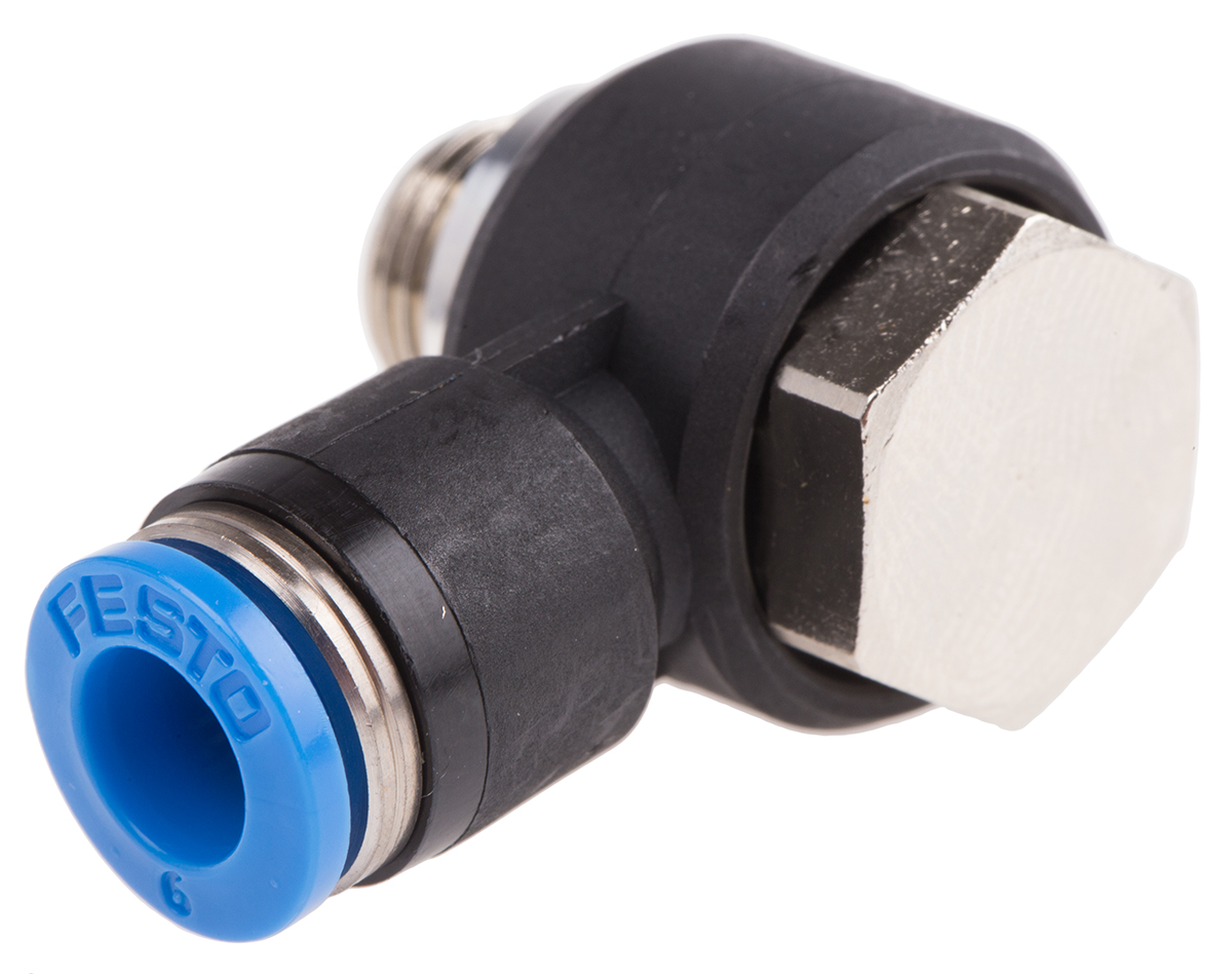 Festo QS Series Elbow Threaded Adaptor, G 1/8 Male to Push In 6 mm, Threaded-to-Tube Connection Style, 186138