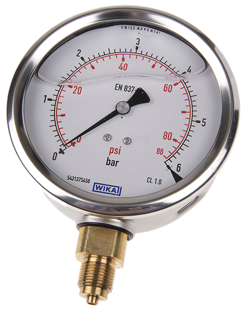 WIKA G 3/8 Analogue Pressure Gauge 6bar Bottom Entry 100mm Outside Diameter