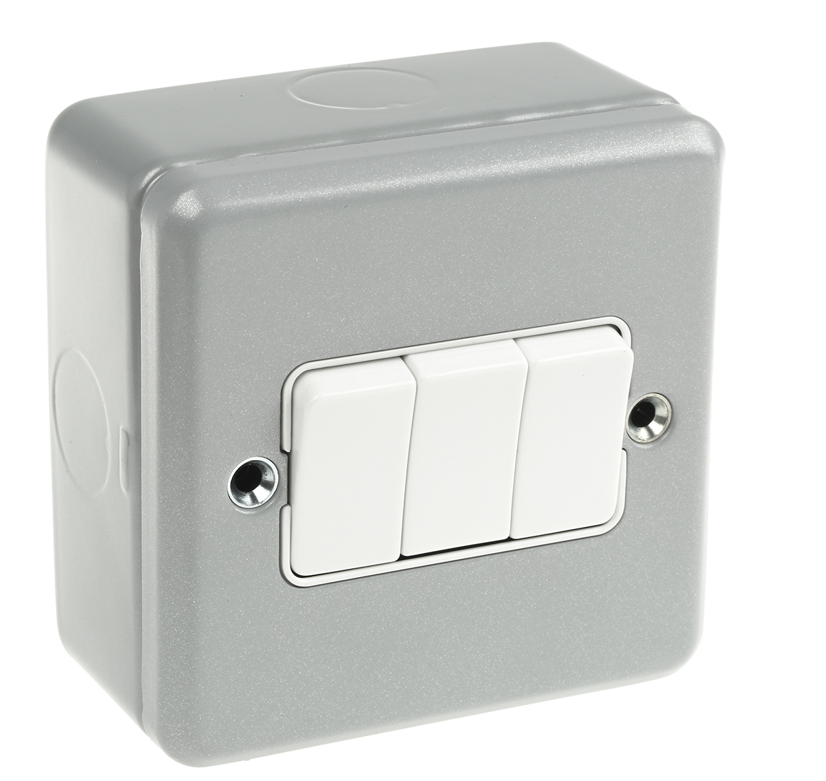 MK Electric Silver Metal Clad Switch, 2 Way, 3 Gang, Metalclad
