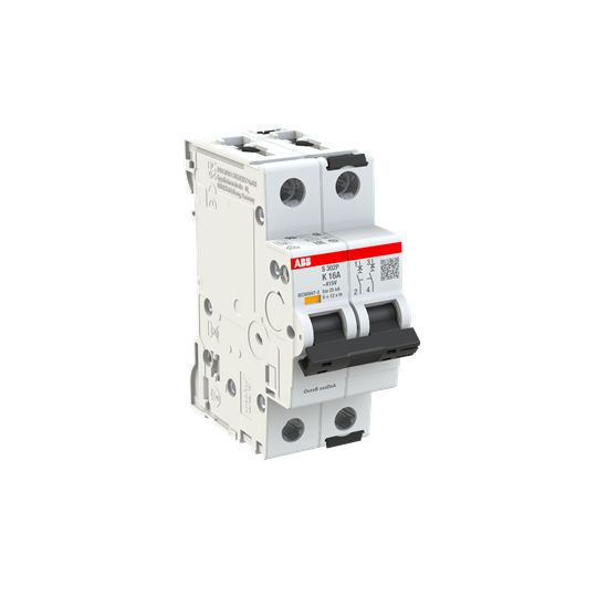 ABB S302 MCB, 2P, 16A Curve K, 415V AC, 125V DC, 100 kA Breaking Capacity