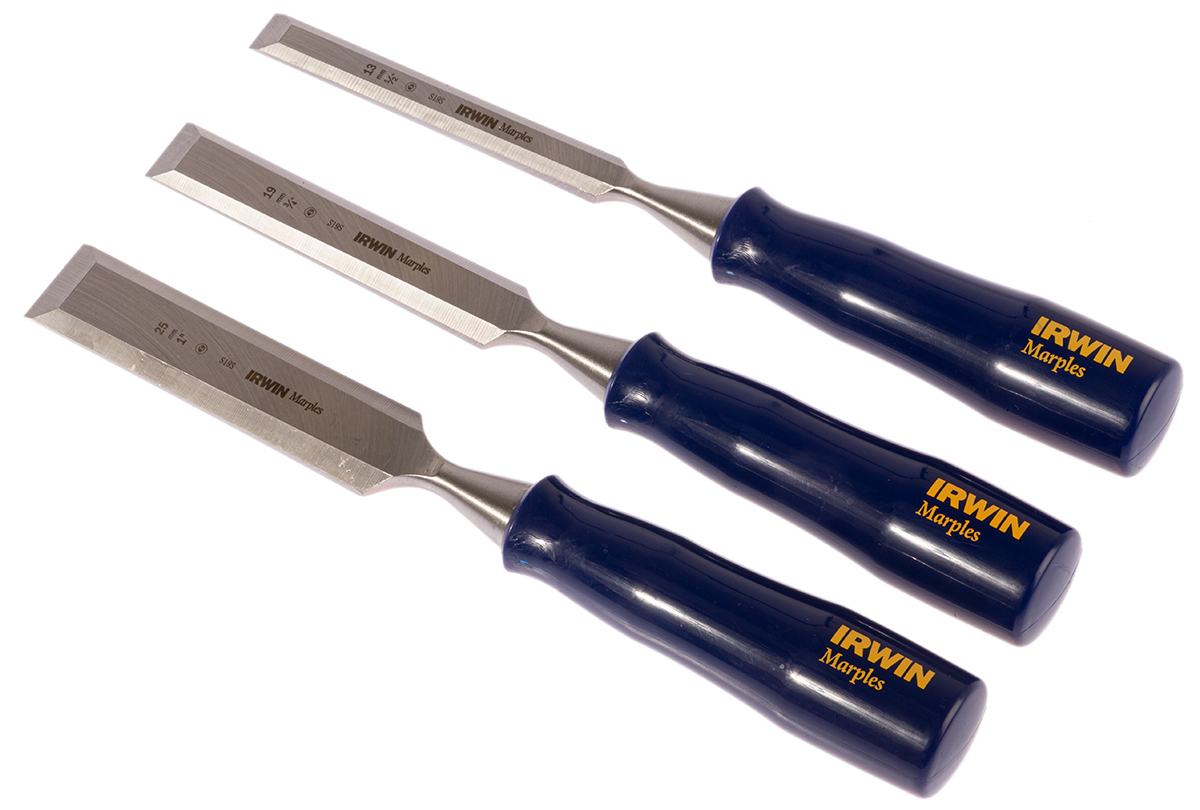 Irwin 3 Piece Steel Bevel Edge Chisel Set, 13.0 mm, 19 mm, 25 mm Blade Width
