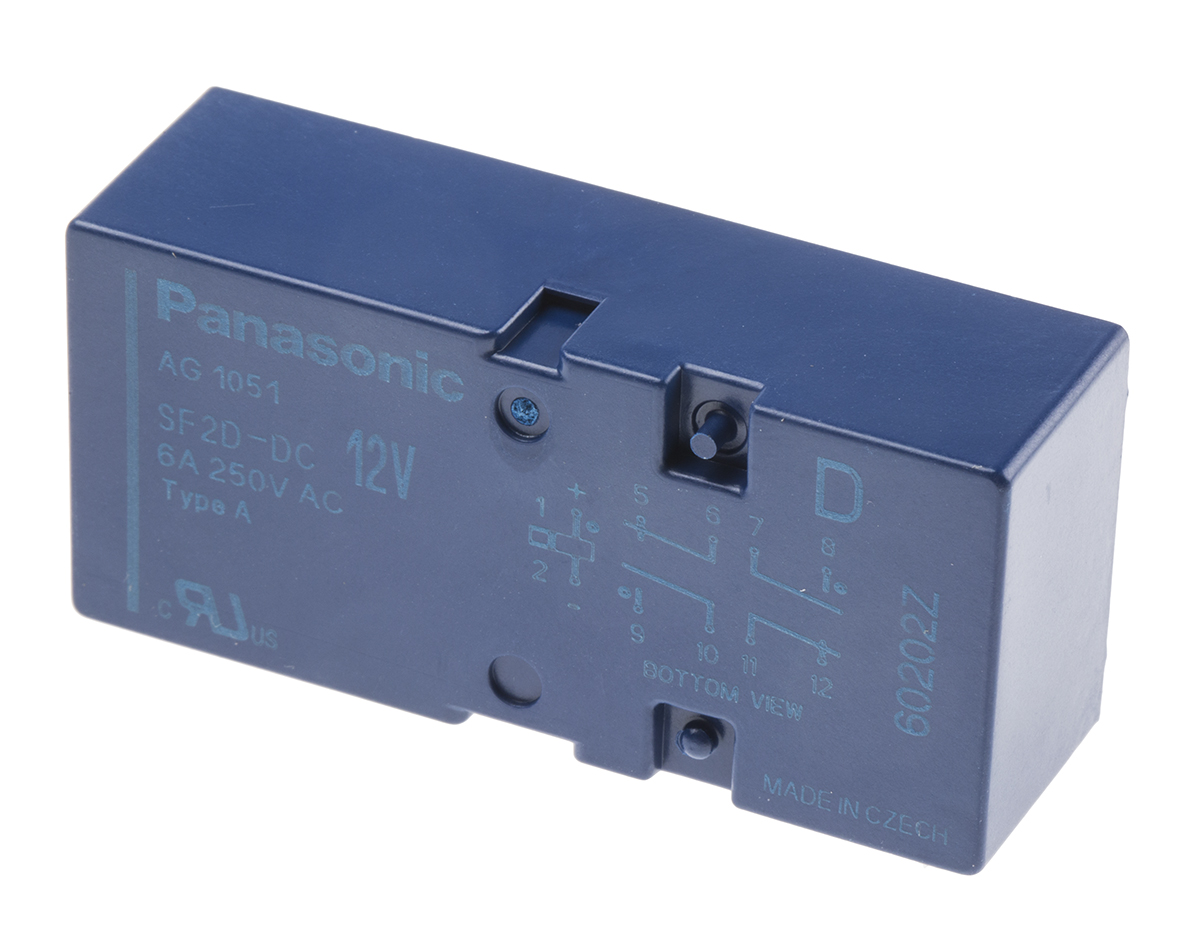 Panasonic PCB Mount Force Guided Relay, 12V dc Coil Voltage, 2 Pole, DPDT