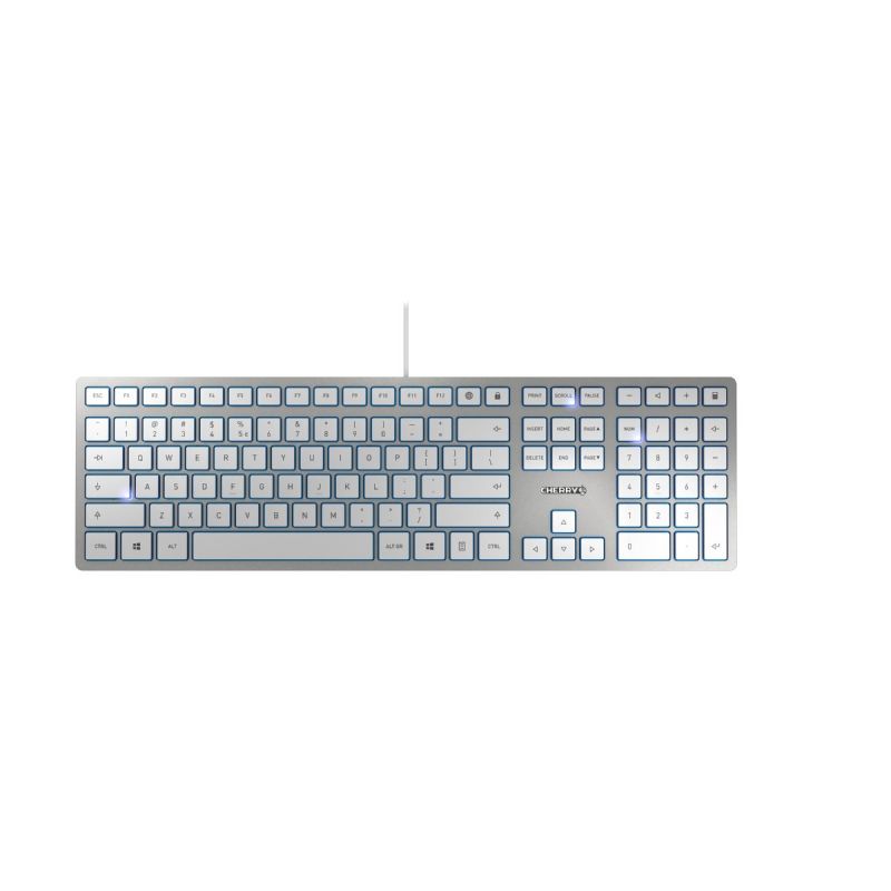 Cherry KC 6000 SLIM Wired USB Keyboard, QWERTY (UK), Silver, White