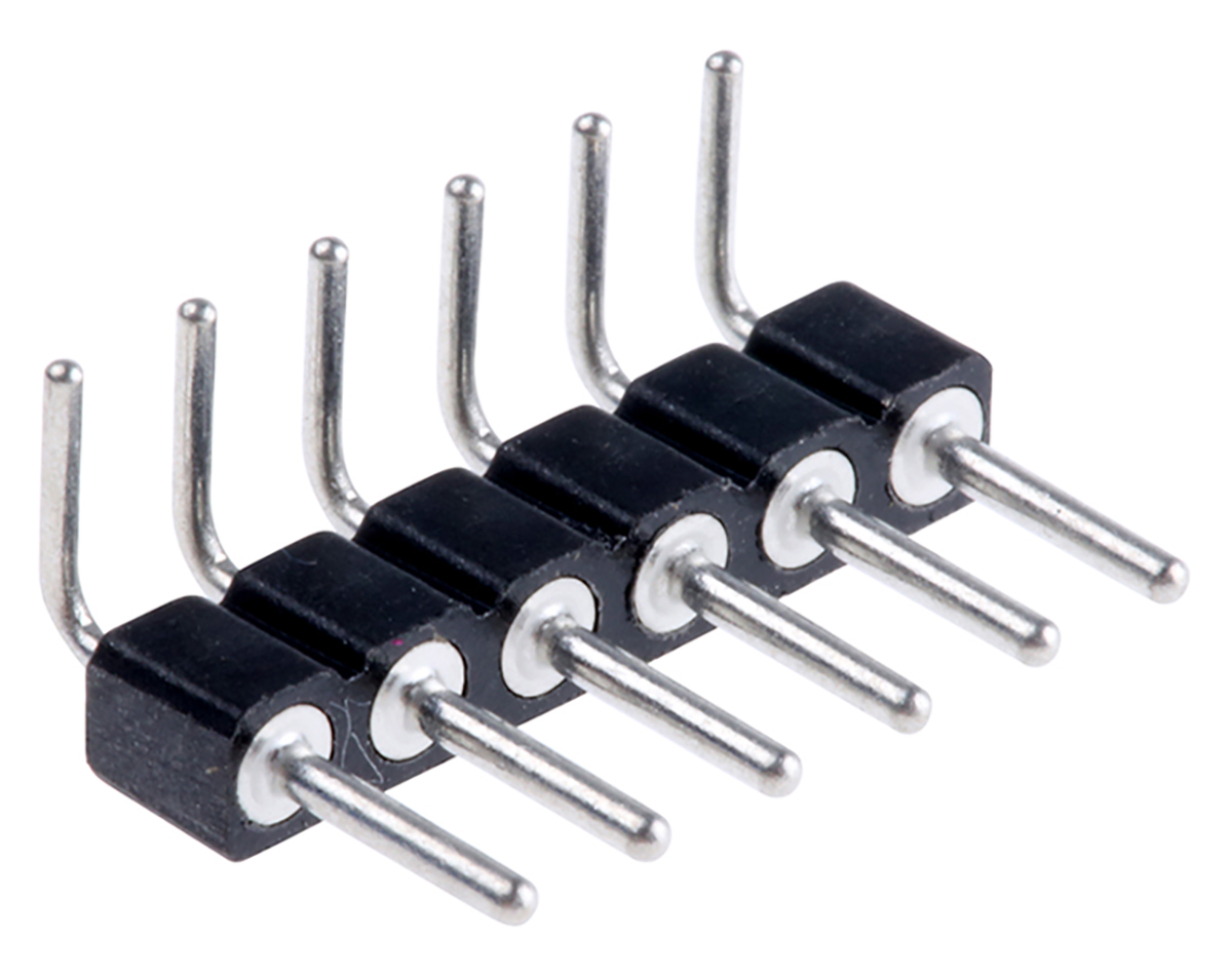 Preci-Dip 800 Series Right Angle Through Hole Pin Header, 6 Contact(s), 2.54 mm Pitch, 1 Row, Unshrouded