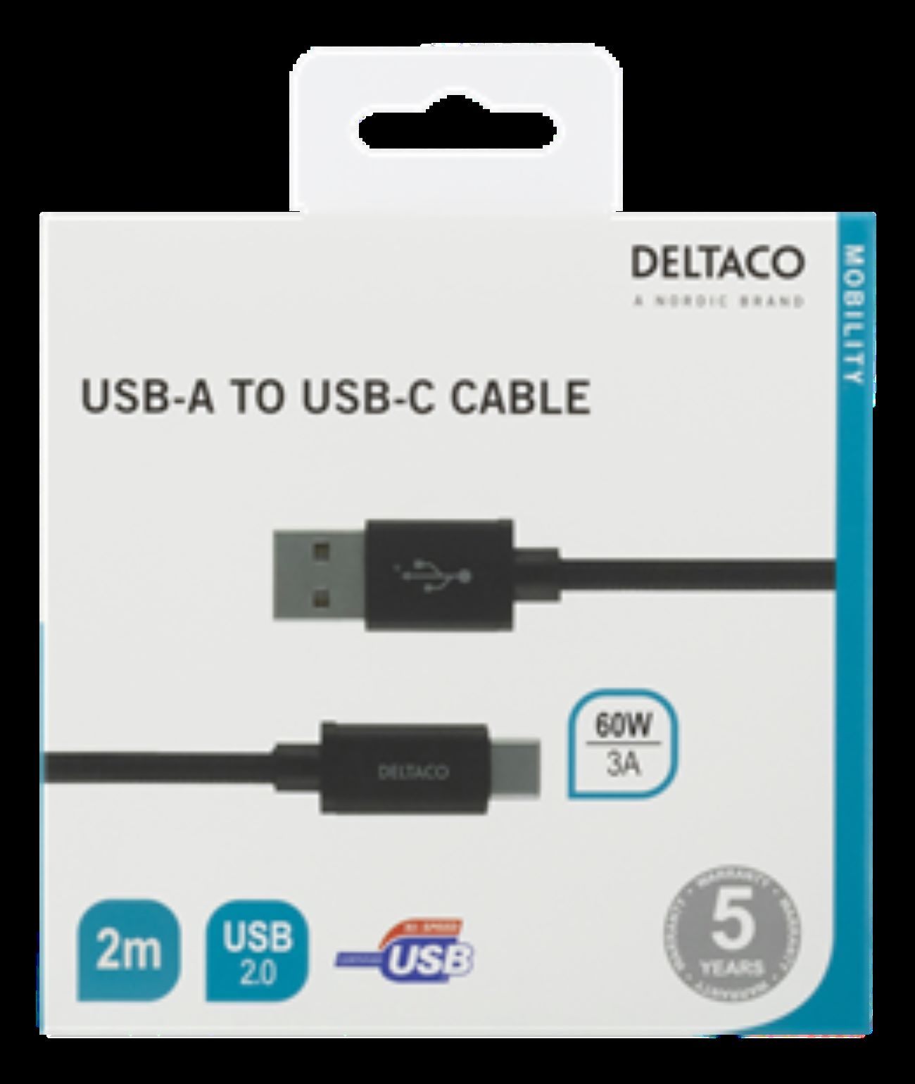 Deltaco USB 2.0 USB A to USB C, 2m