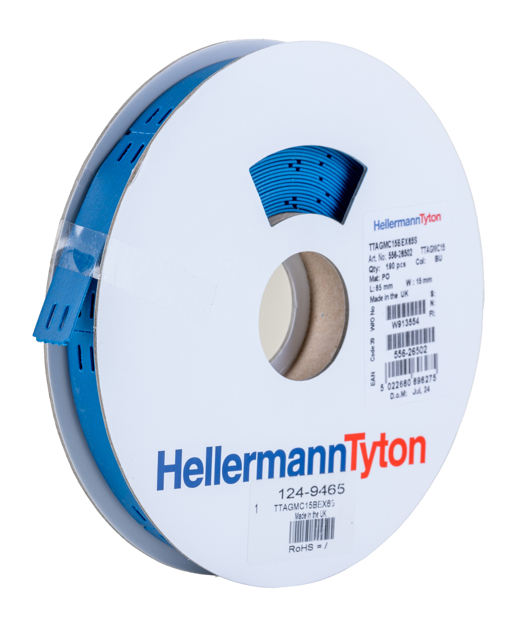 HellermannTyton TTAGMC Blue White Print Cable Labels, 65mm Width, 15mm Height, 190 Qty