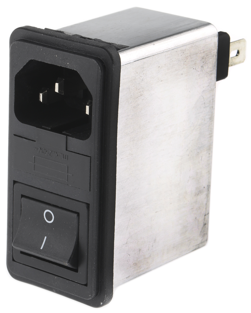 Schaffner 1A, 250 V ac Male Snap-In IEC Filter 2 Pole FN285-1-06, Faston 1 Fuse