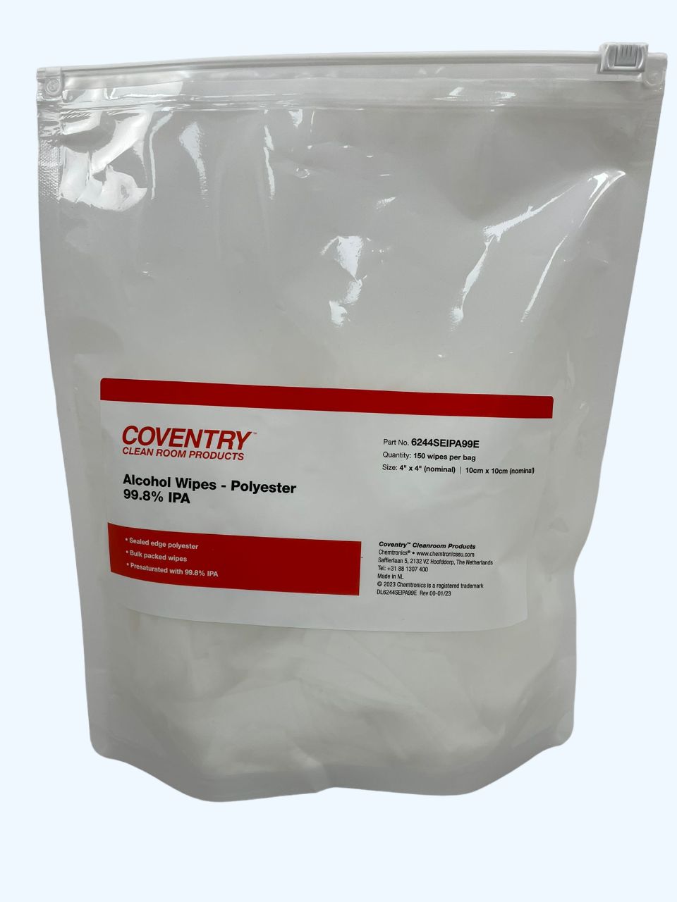 Chemtronics Coventry Poly-Wipes Wet Cleaning Wipes, Bag of 150, 100 x 100mm