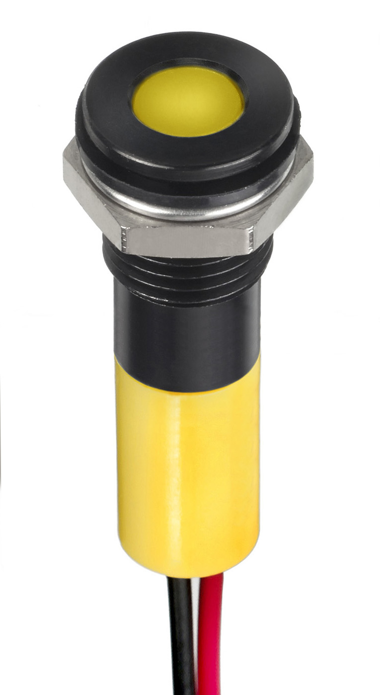 RS PRO Yellow Panel Mount Indicator, 12V dc, 8mm Mounting Hole Size, Lead Wires Termination, IP67