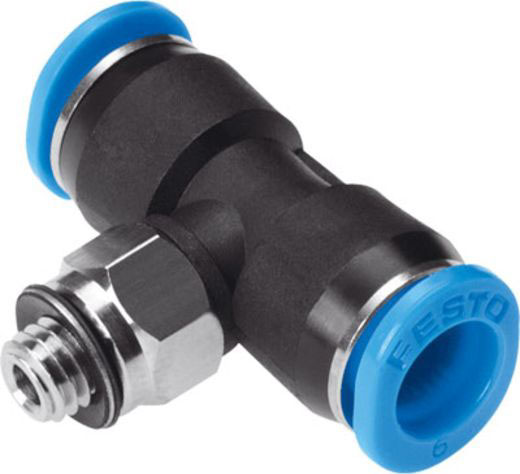 Festo Tee Threaded Adaptor, Push In 4 mm to Push In 4 mm, Threaded-to-Tube Connection Style, 130784