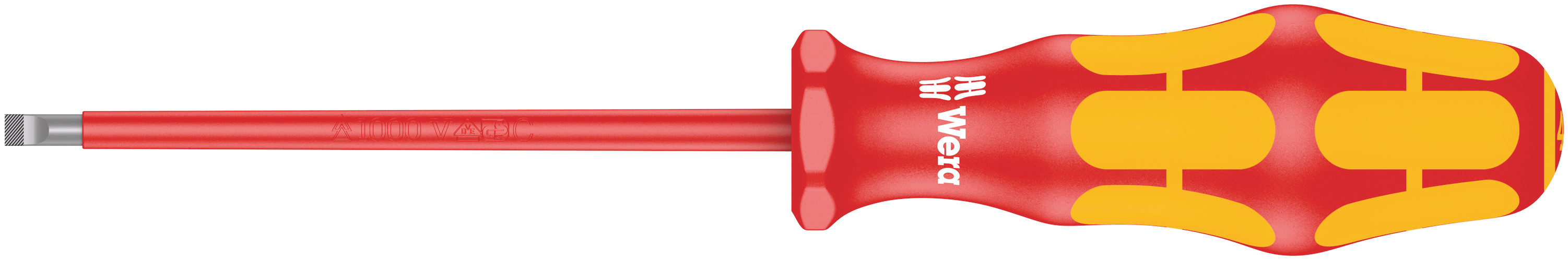 Wera Slotted Insulated Screwdriver, 5.5 mm Tip, 200 mm Blade, VDE/1000V, 298 mm Overall