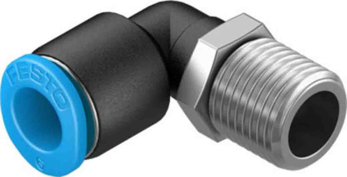 Festo Elbow Threaded Adaptor, R 1/8 Male to Push In 6 mm, Threaded-to-Tube Connection Style, 130765