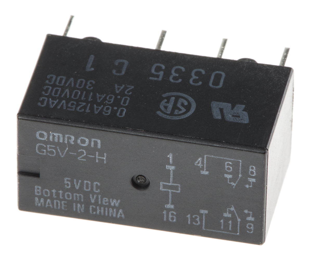 Omron PCB Mount Signal Relay, 5V dc Coil, 1A Switching Current, DPDT