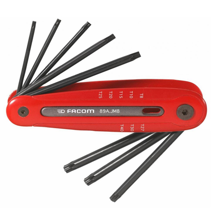 Facom 8-Piece Torx Key Set, Folding Shape, Short Arm