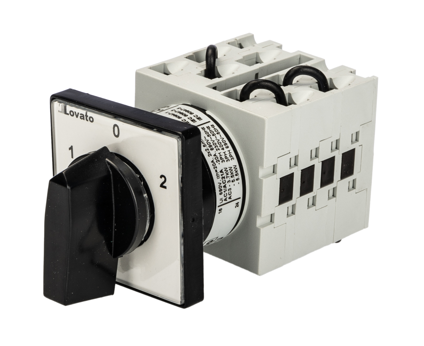 Lovato 3 Position 60° Dahlander Motor Control Cam Switch, 20A, Short Black Handle Actuator