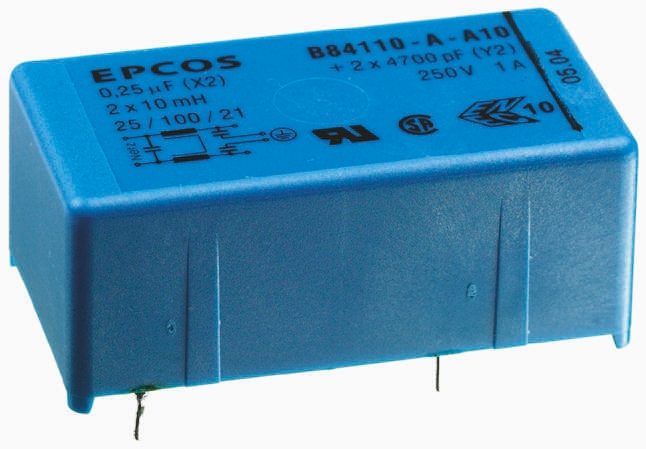 EPCOS, B84110-A 2A 250 V ac 60Hz, Through Hole EMC Filter, Pin, Single Phase