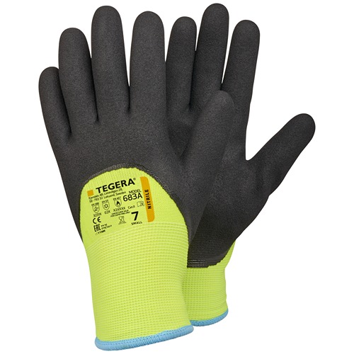 Tegera 683A Yellow, Black Polyester (Liner), Acrylic Work Gloves, Size 9, Nitrile Coating
