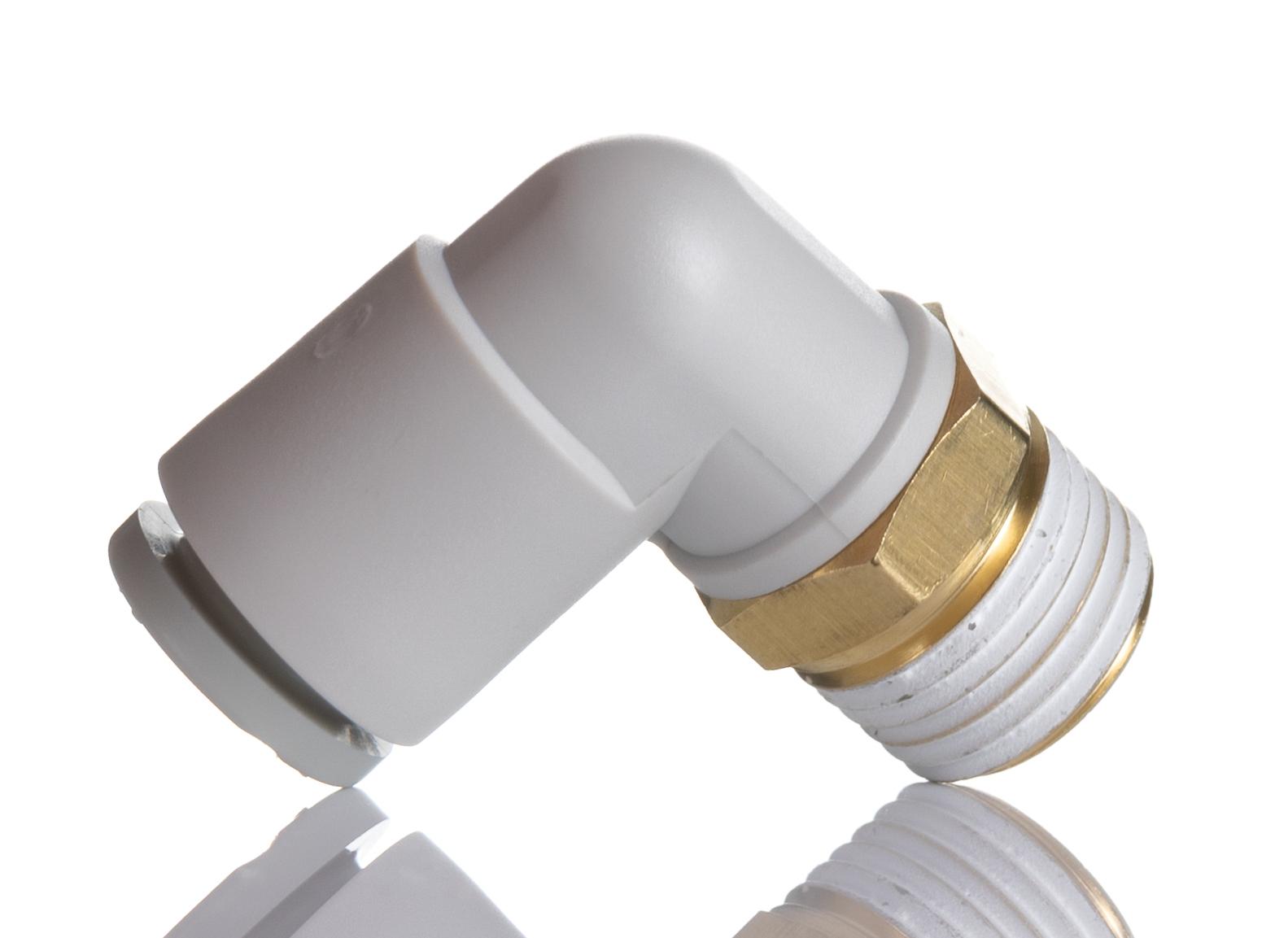 SMC Pneumatic Elbow Threaded-to-Tube Adapter, R 1/4 Male, Push In 6 mm