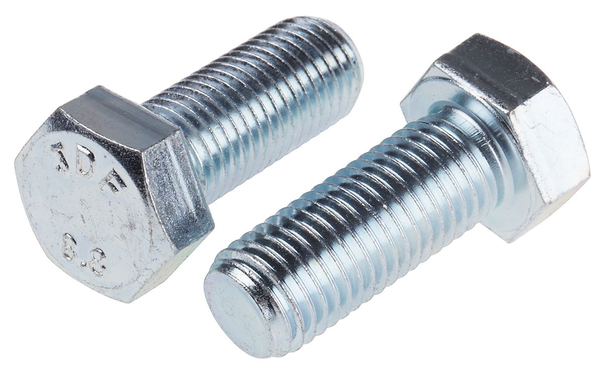 RS PRO Bright Zinc Plated Steel, Hex Bolt, M16 x 40mm
