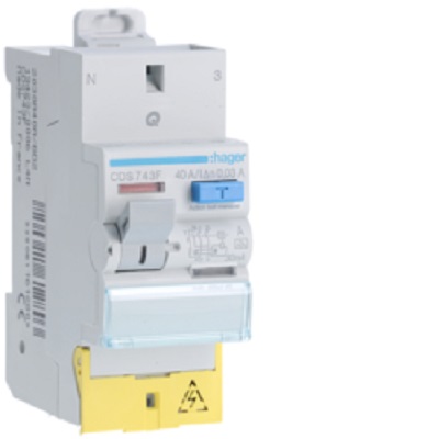 Hager CDS RCD Switch, 40A, 2 Pole, 30mA, Type A, 230V