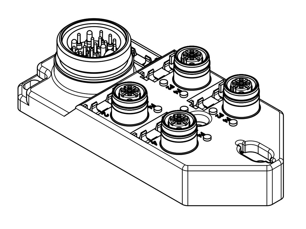 Brad from Molex 120119 Series Sensor Box, M12, 5 way, 4 port