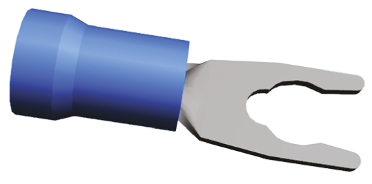 TE Connectivity PLASTI-GRIP Insulated Crimp Spade Connector, 1mm² to 2.6mm², 16AWG to 14AWG, M4 Stud Size Vinyl, Blue