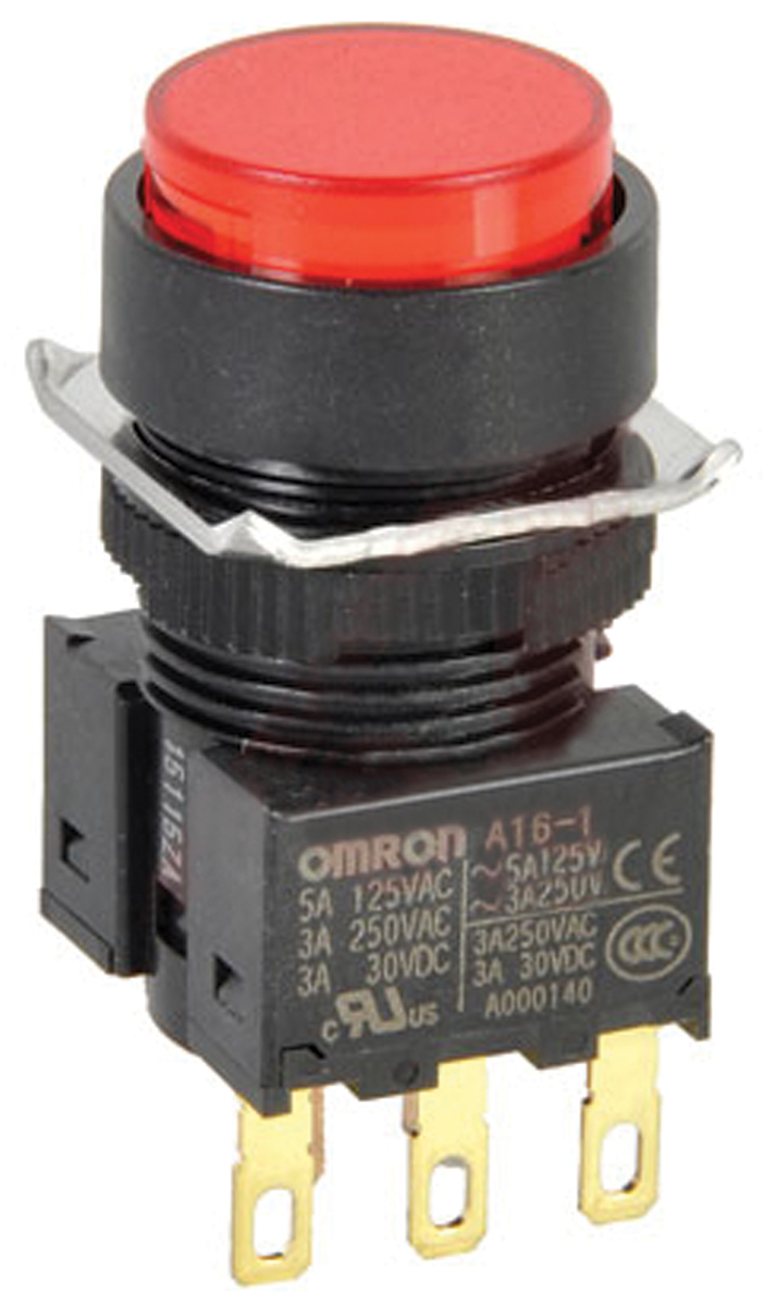 Omron A16 Series Push Button Switch, Panel Mount, 16mm Cutout, SPDT, IP40