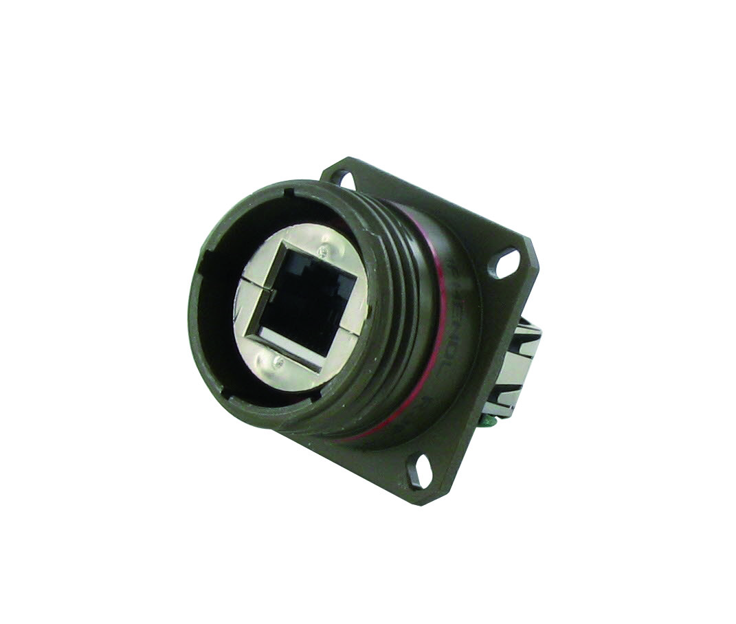 Amphenol Socapex RJF TV6A Series Receptacle Ethernet Connector, Flange Mount, Cat6a Straight 1 Port 8 -Way