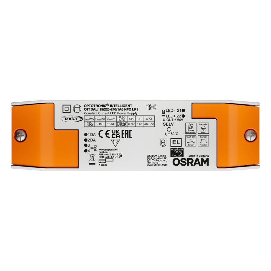 Osram LED Driver, 10 → 54V Output, 18W Output, 150 → 1050mA Output, Constant Current Dimmable