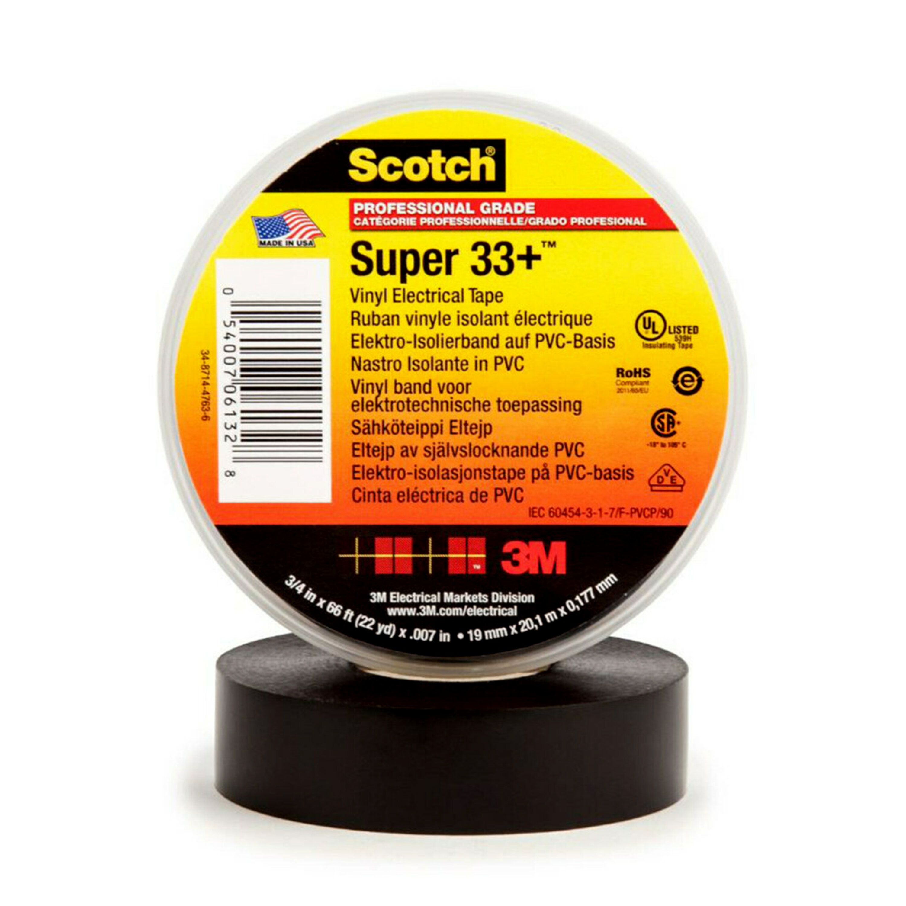 3M Scotch Black PVC Electrical Tape, 0.75in x 108ft