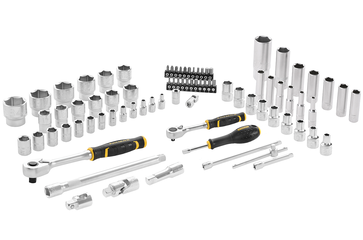 Stanley 81-Piece Metric 1/2 in; 1/4 in Deep Socket/Standard Socket/Bit Set with Ratchet, 6 point; Hex Bit; Phillips