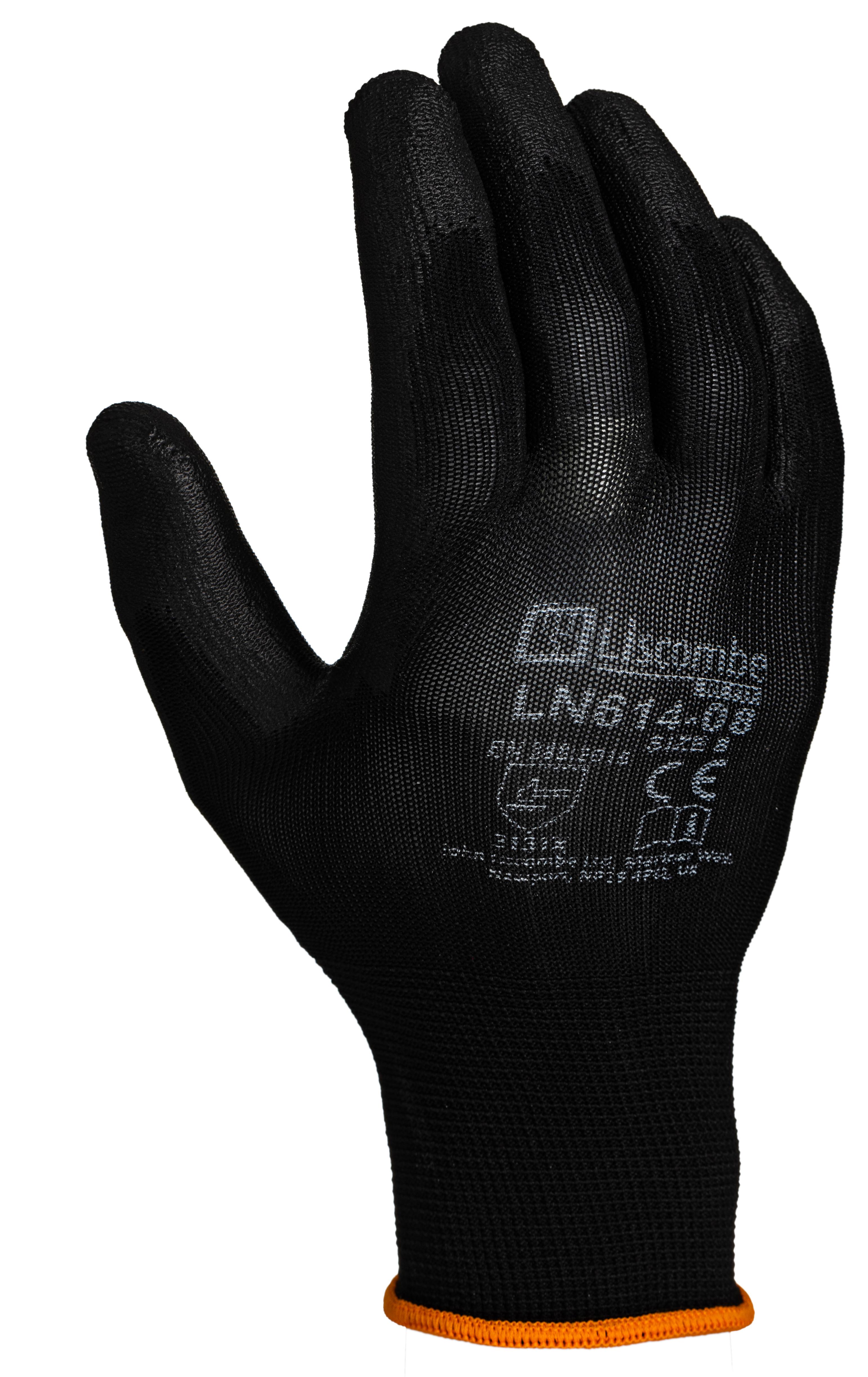 Liscombe Black Polyamide Polyamide Work Gloves, Size 8, Polyurethane Coating