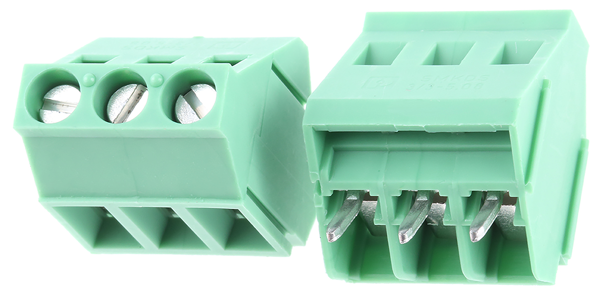 Phoenix Contact SMKDS 3/ 3-5.08 Series PCB Terminal Block, 3-Contact, 5.08mm Pitch, Through Hole Mount, 1-Row, Screw