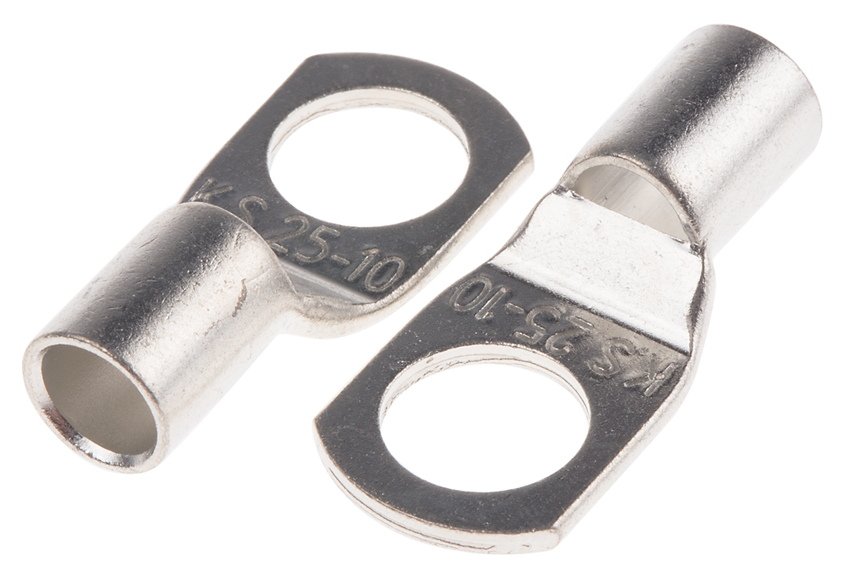 RS PRO Uninsulated Ring Terminal, M10.5 Stud Size, 25mm² to 25mm² Wire Size
