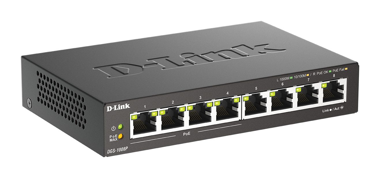 D-Link 8-Port Gigabit PoE Unmanaged Desktop Switch, Unmanaged 8 Port Gigabit Switch With PoE EU