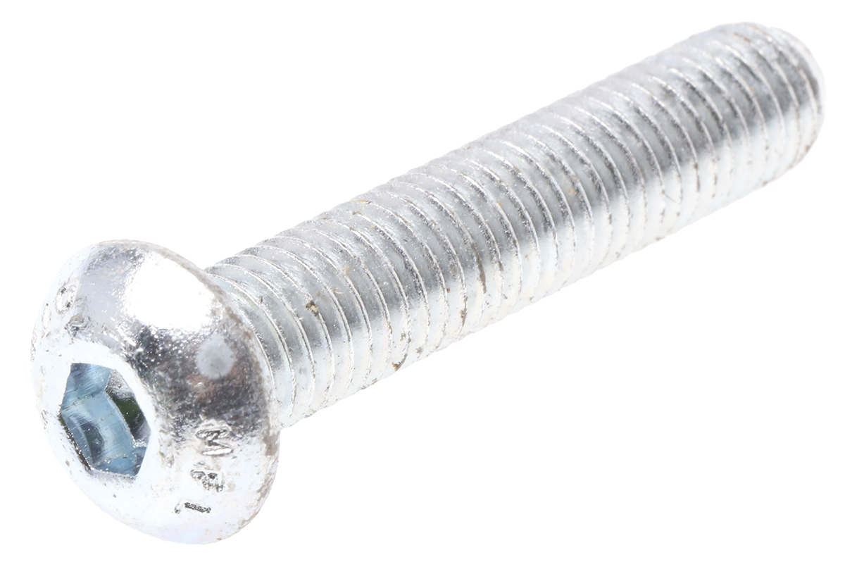 RS PRO Bright Zinc Plated Steel Hex Socket Button Screw, ISO 7380, M10 x 50mm