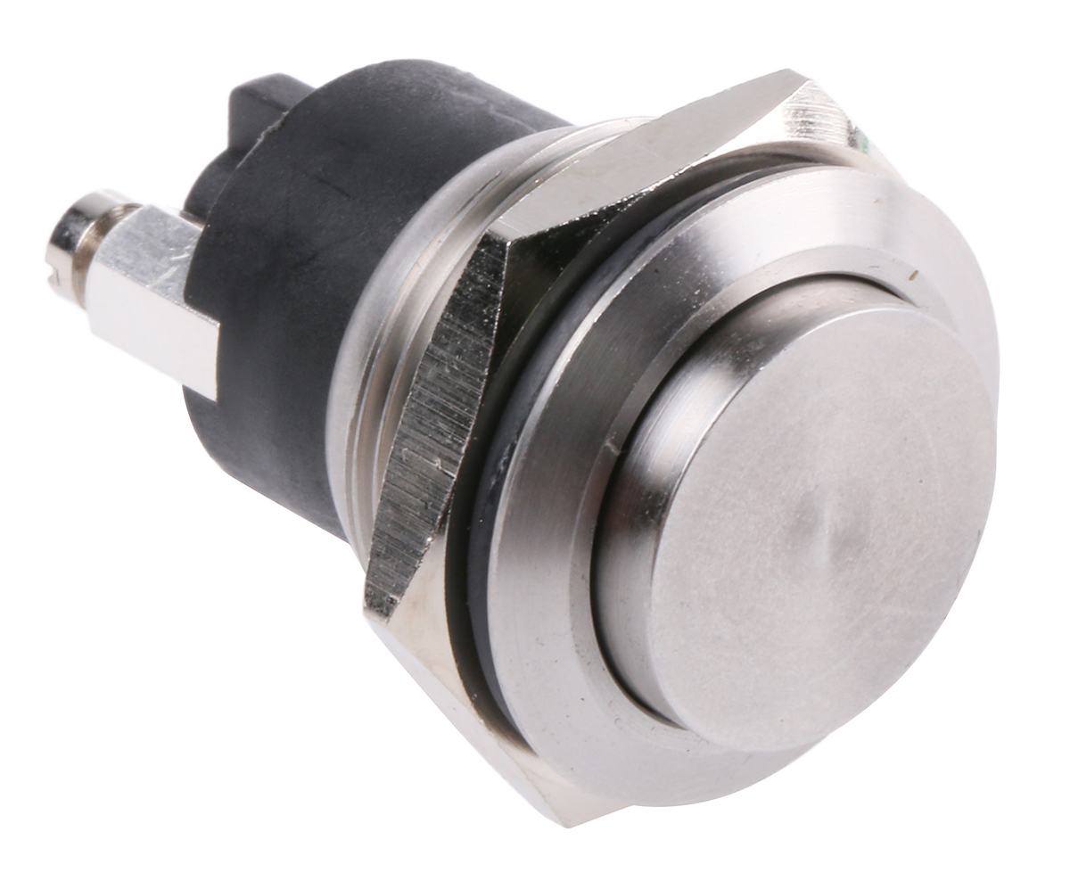 Bulgin MP0037 Series Push Button Switch, Momentary, Panel Mount, 19.2mm Cutout, SPST, 50V ac/dc, IP68