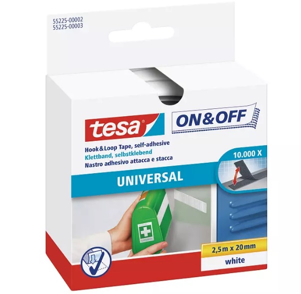 Tesa White Hook & Loop Tape, 20mm x 2.5m