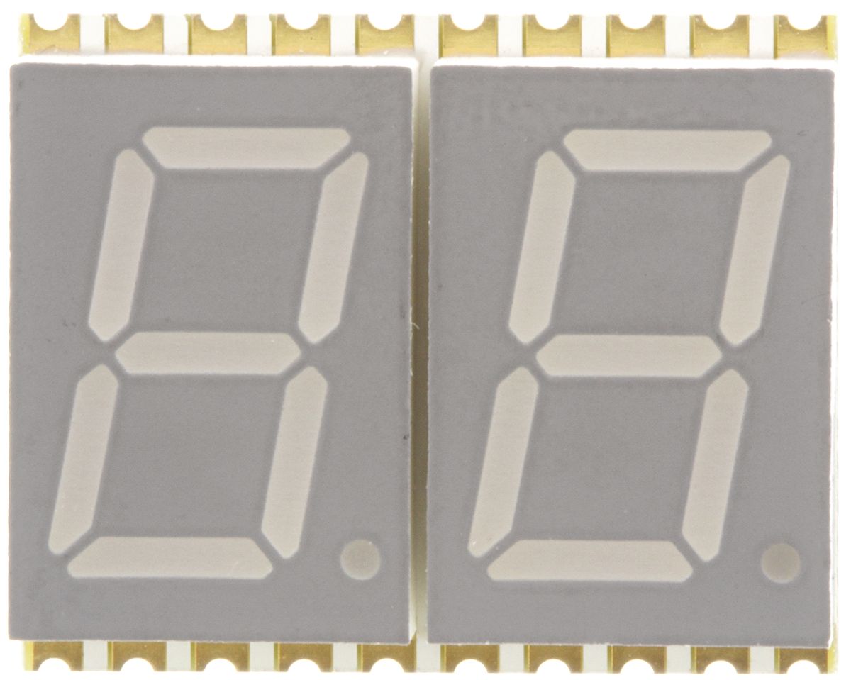 KCDA04-105 Kingbright 2 Digit 7-Segment LED Display, CA Red 27 mcd RH DP 10.2mm