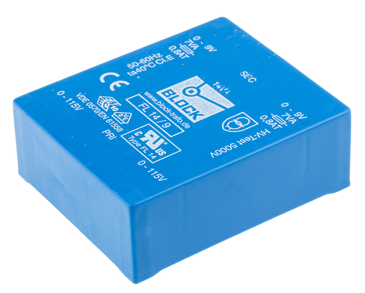 Block 9V ac 2 Output Through Hole PCB Transformer, 14VA