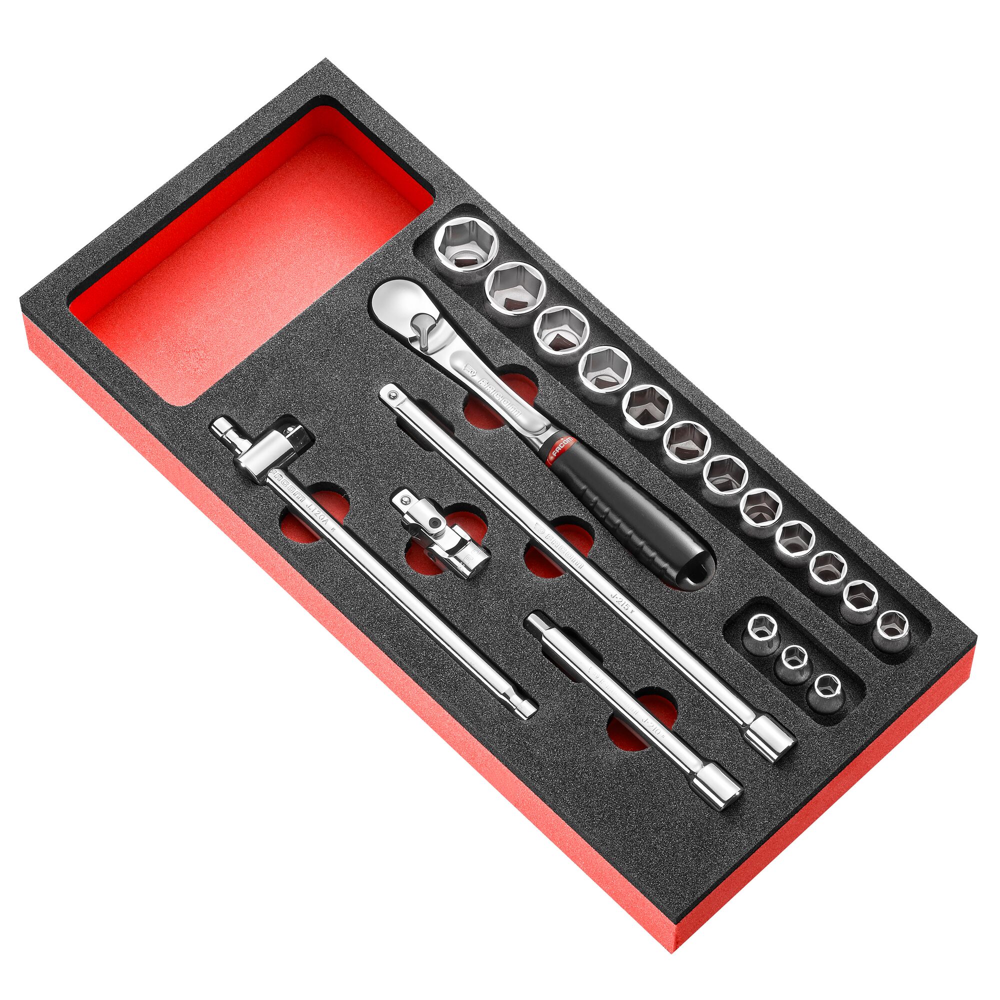 Facom 20-Piece Metric 3/8 in Standard Socket Set with Ratchet, 6 point