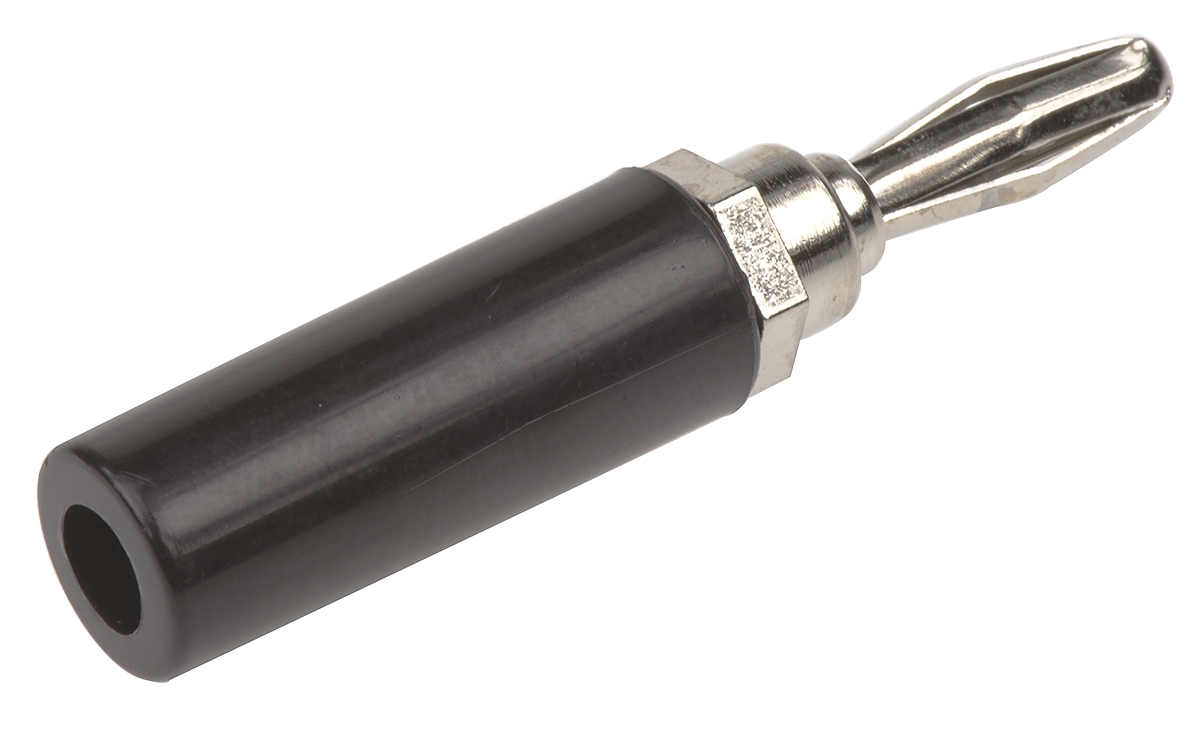 Mueller Electric Black Male Banana Plug, 4 mm Connector, 15A, Nickel Plating