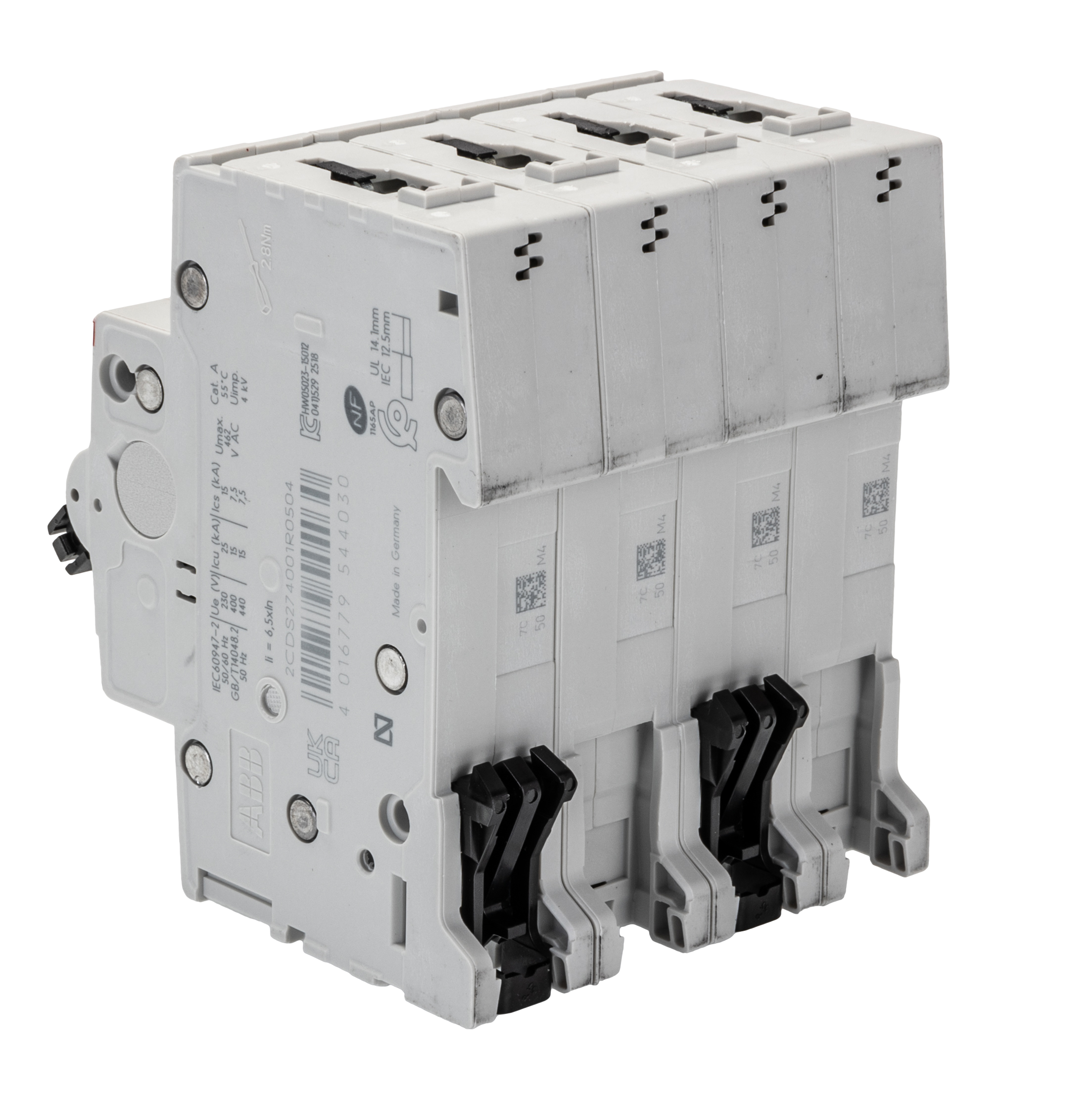 ABB System Pro M Compact S200M MCB, 4P, 50A Curve C, 400V AC, 125V DC, 15 kA Breaking Capacity