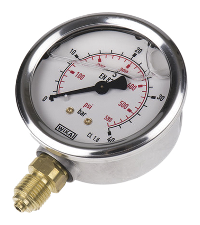 WIKA G 1/4 Analogue Pressure Gauge 40bar Bottom Entry 63mm Outside Diameter, UKAS