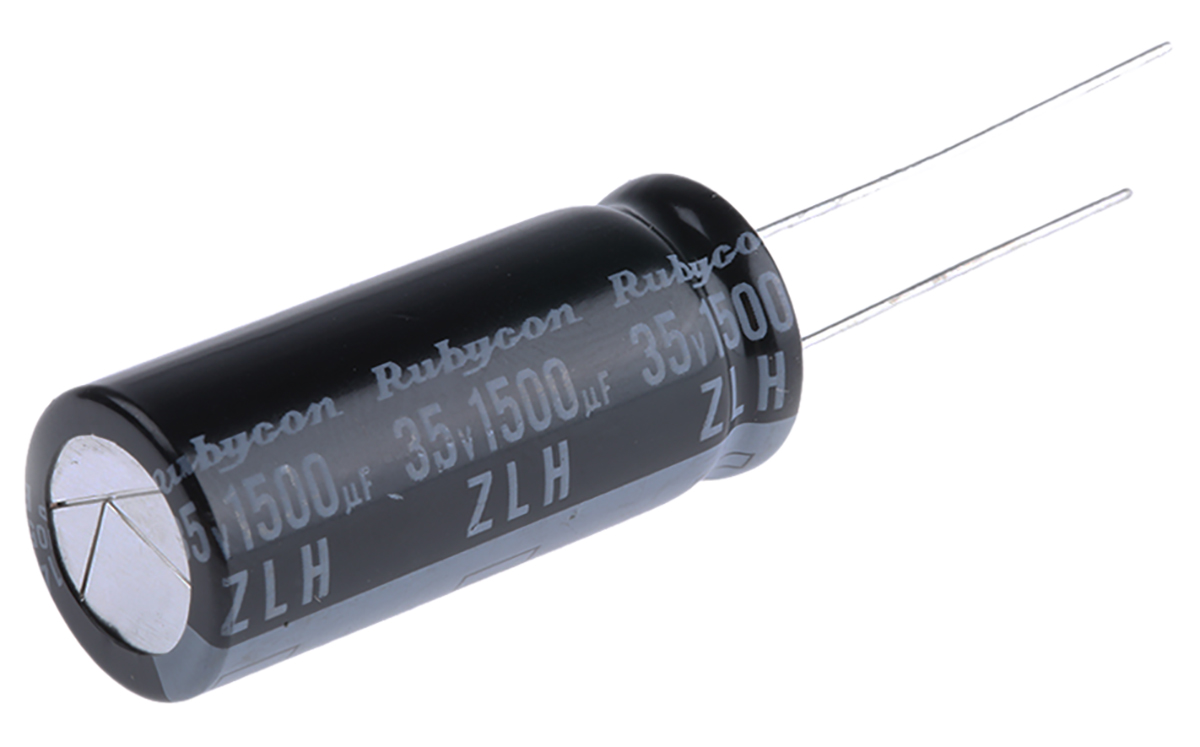 Rubycon 1500μF Aluminium Electrolytic Capacitor 35V dc, Radial, Through Hole - 35ZLH1500MEFC12.5X30